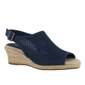 easy street Navy Perforated Slingback Wedge Sandals